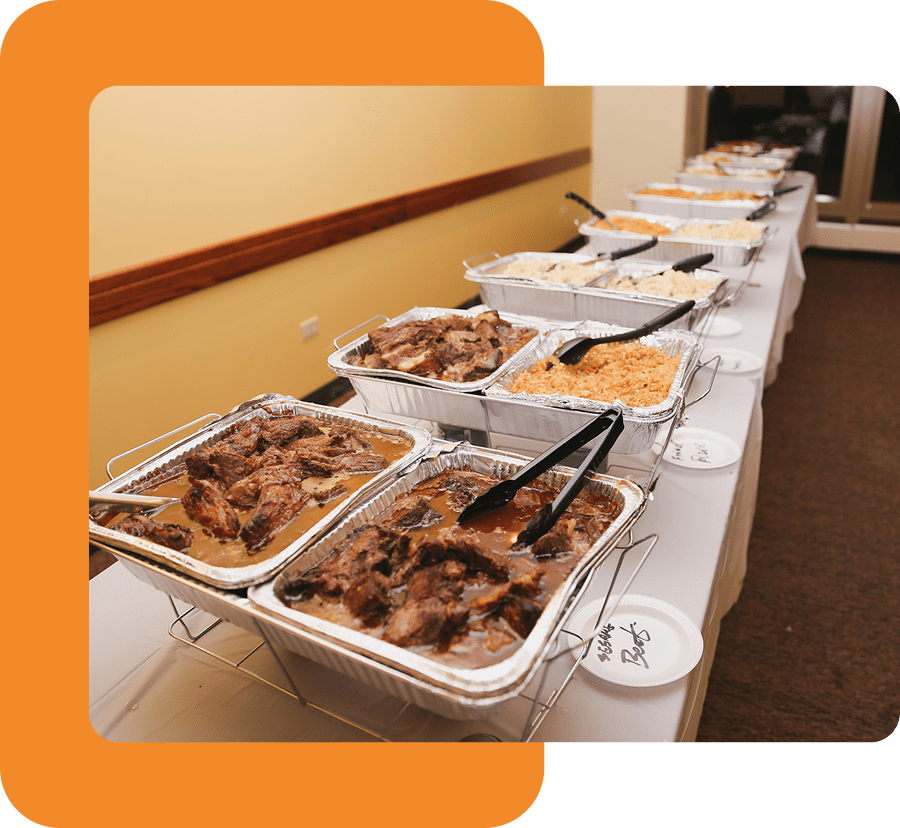 Buffet table with assorted dishes
