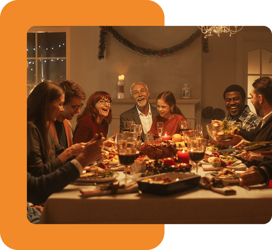 Family enjoying festive dinner together