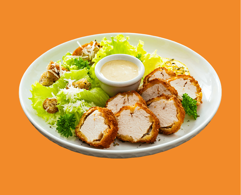Chicken salad on orange background