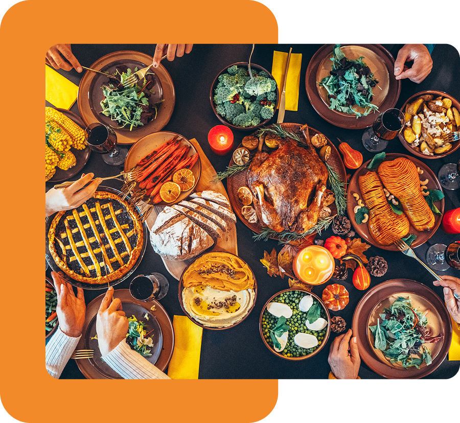 Family gathering with delicious seasonal foods